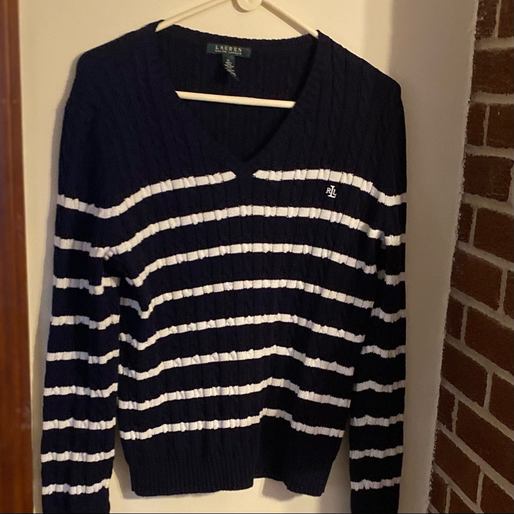 Lauren Ralph Lauren navy and white striped sweater